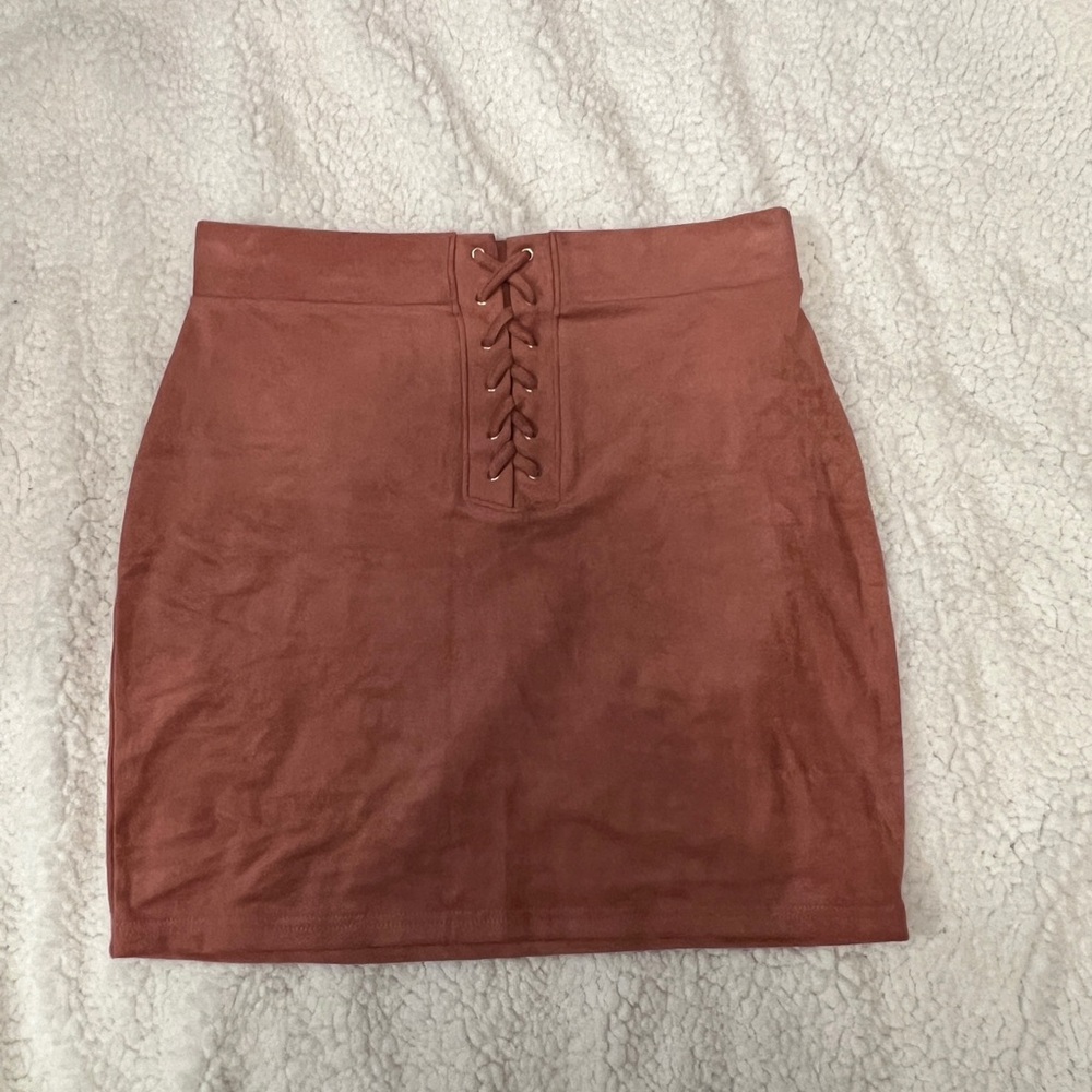 Mauve suede bodycon mini skirt